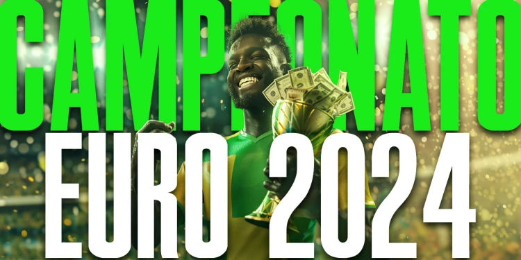 Jogador com a taça a celebrar a vitória no campeonato de futebol euro 2024